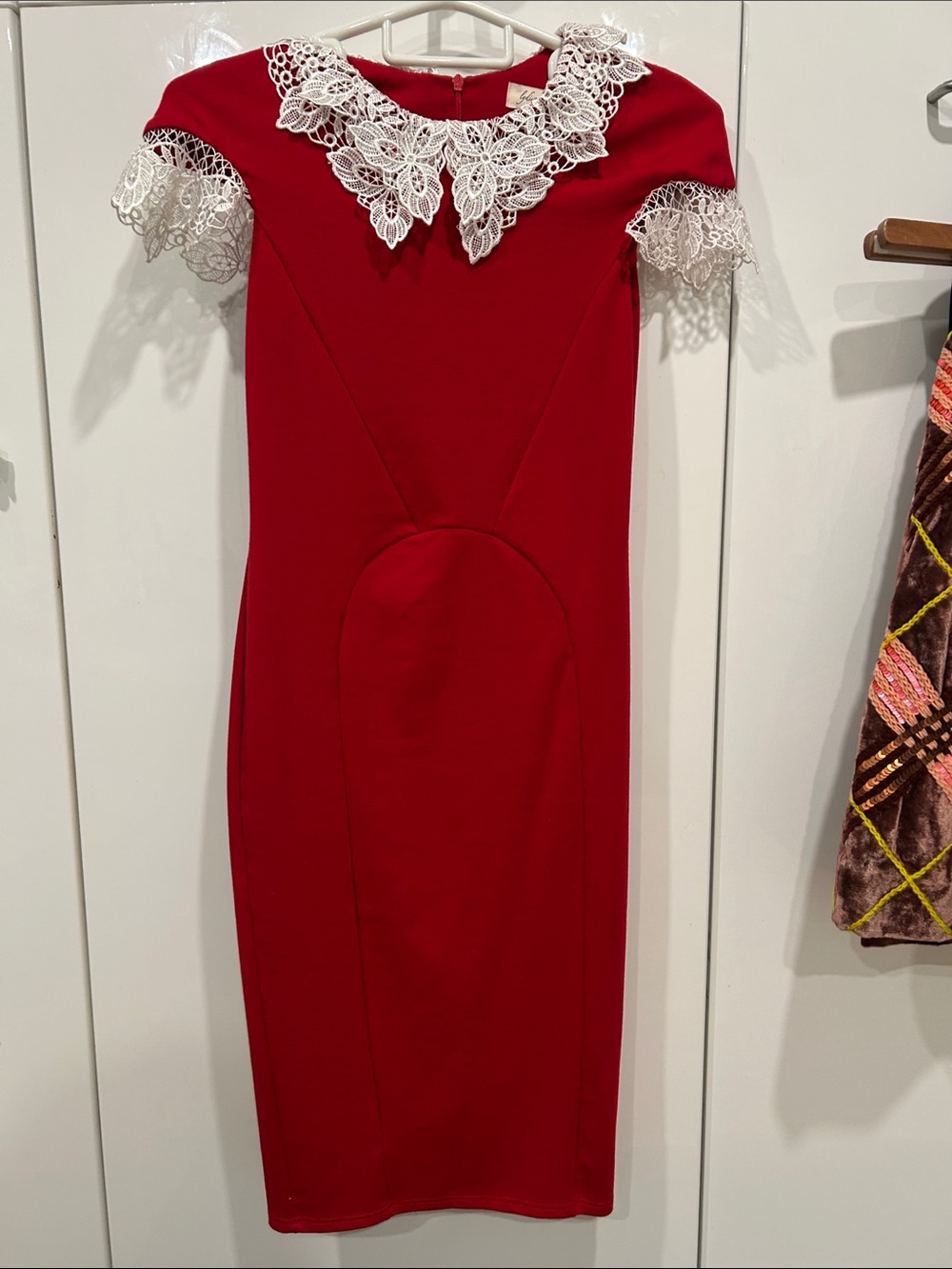 Lydia Bright Lace-Collar Red Sheath Dress